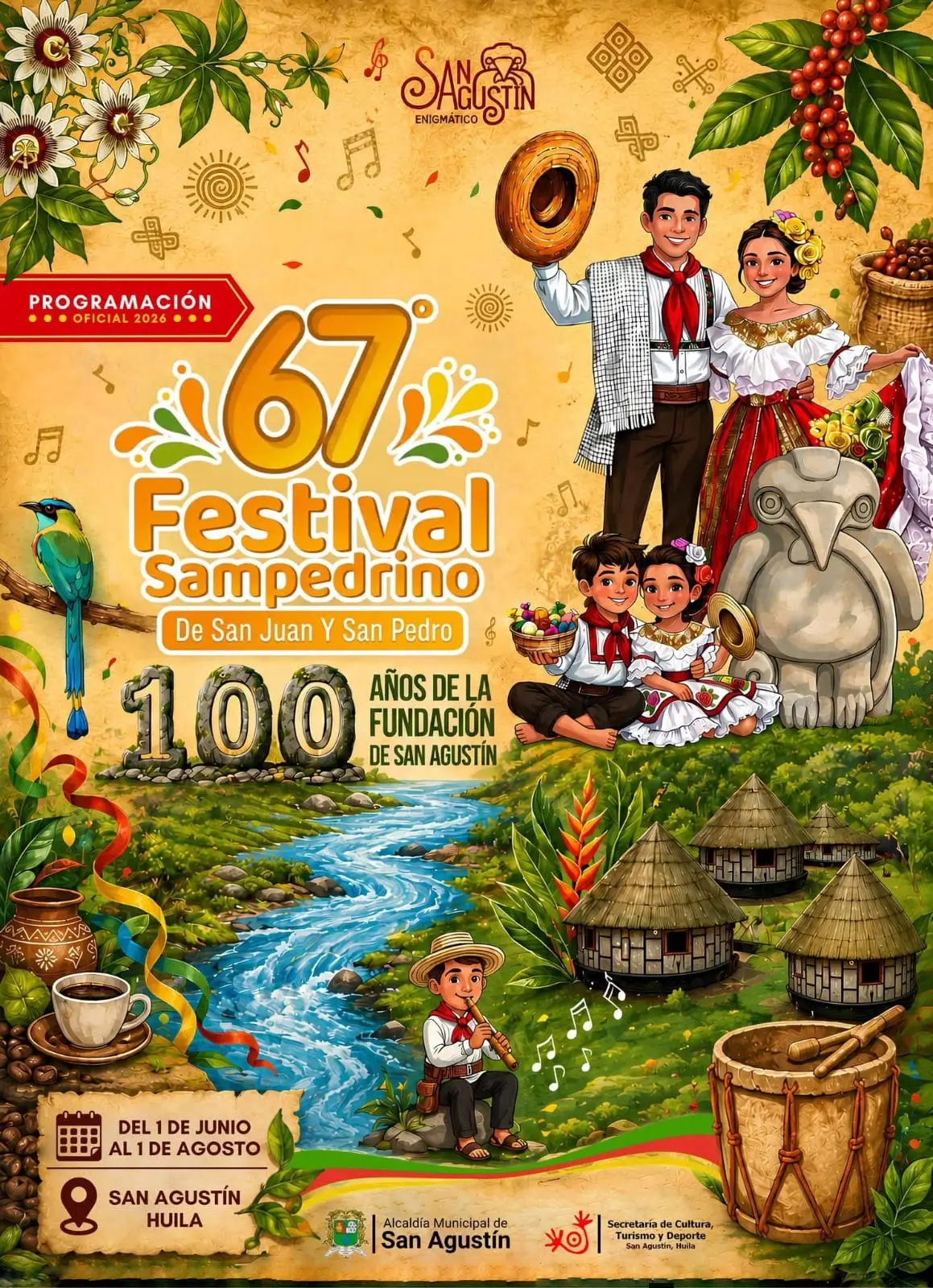 Afiche oficial de San Pedro 2026 en San Agustín Huila, Colombia